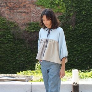 NWT, LA REUNION Patchwork Top, Neutral